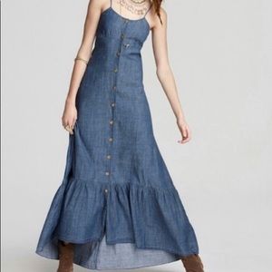 Free people denim prairie denim maxi dress